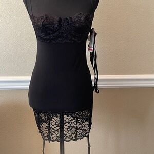 NWT Black Mesh & Lace Black Chemise